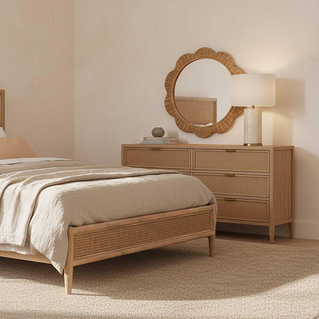 Belle Rattan Scallop Round Mirror