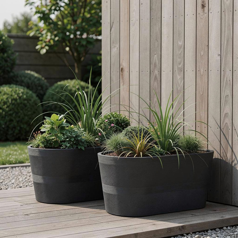 Logan Set of 2 Oval Planter Grey