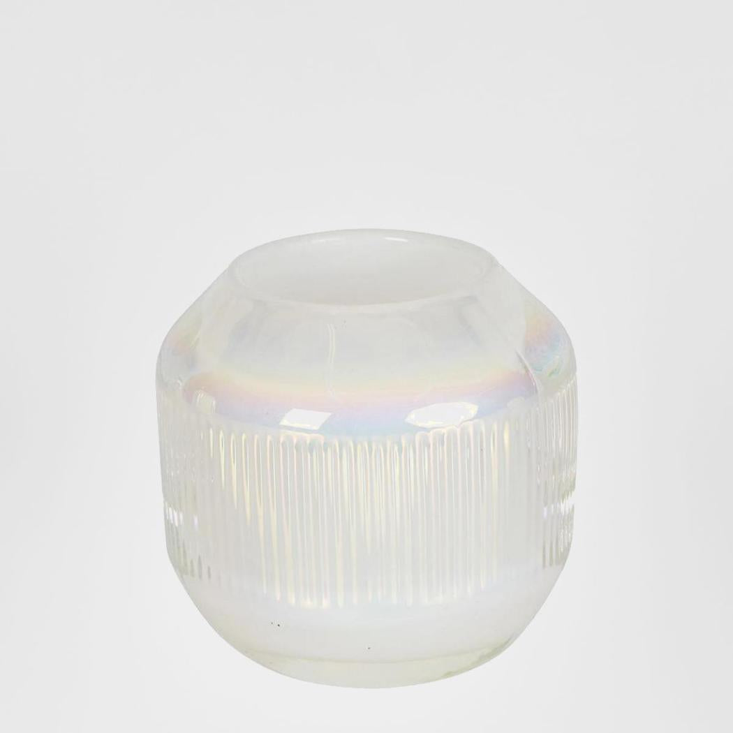 Pearl Stripe Glass Tealight Holder White
