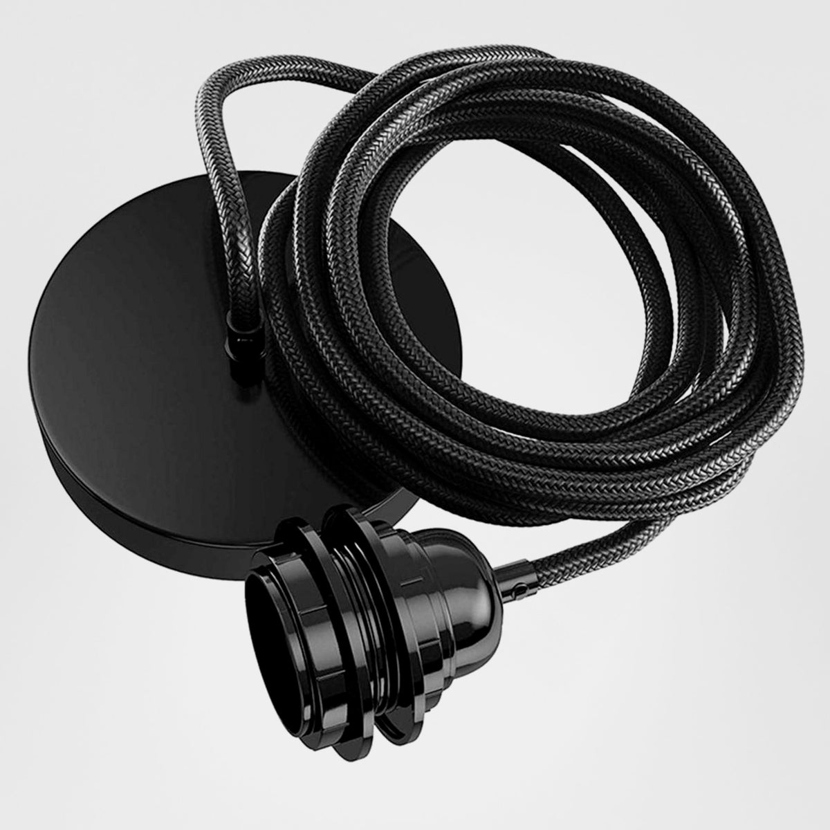 Black Cord Drop with Lamp Holder and Canopy (1.3M)
