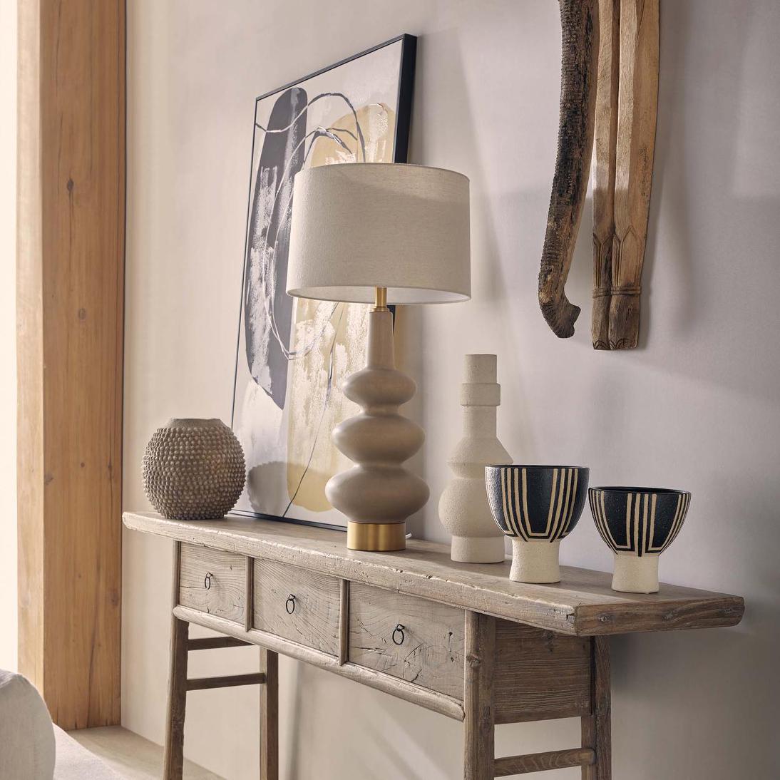 Linden Sandstone Table Lamp & Linen Shade