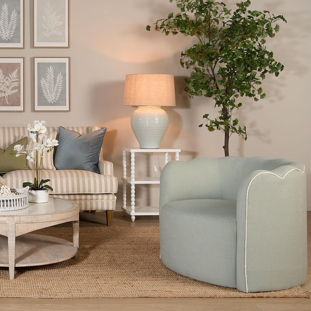 Camille Scallop Armchair Seafoam with White Piping