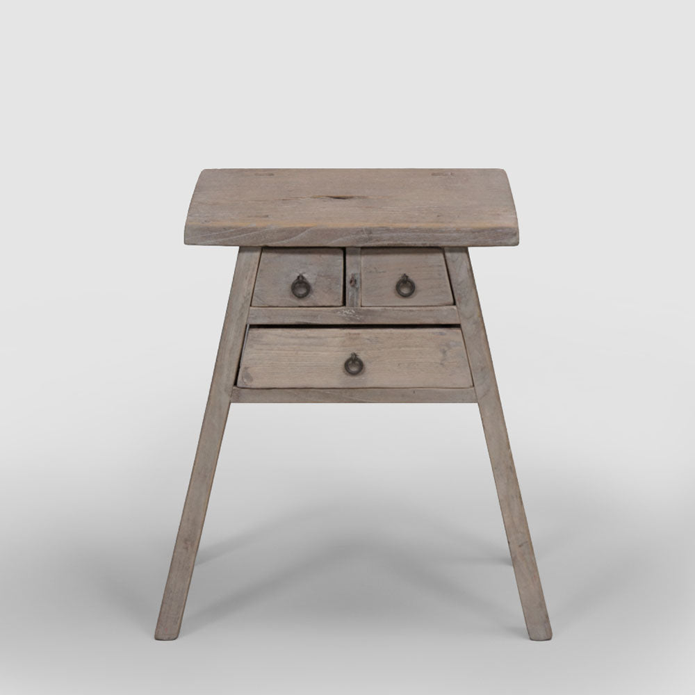 Shanxi Elm 120 Year Antique Wooden Stool With Drawers No. 4