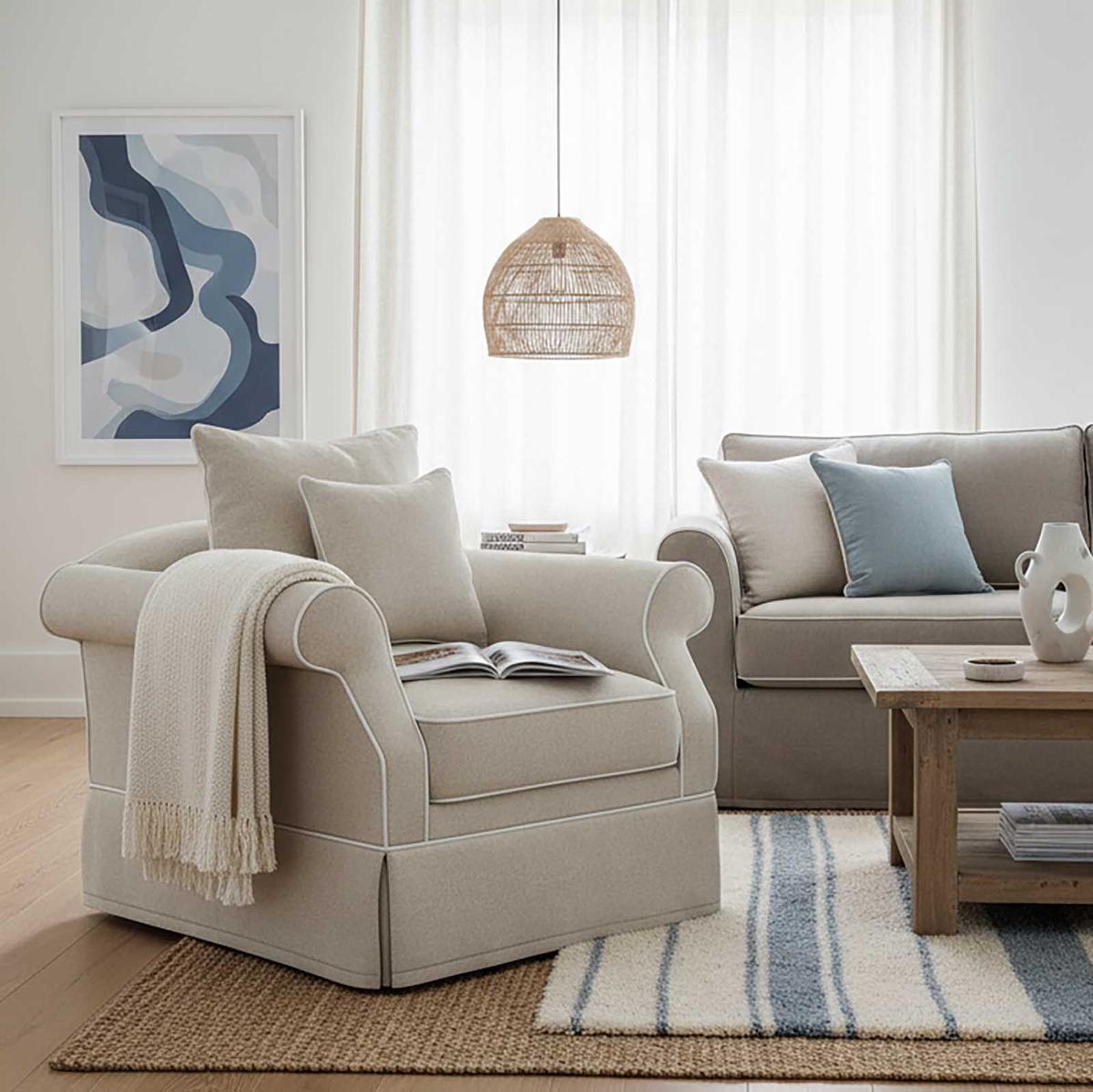 Avalon Hamptons Armchair Natural W/White Piping