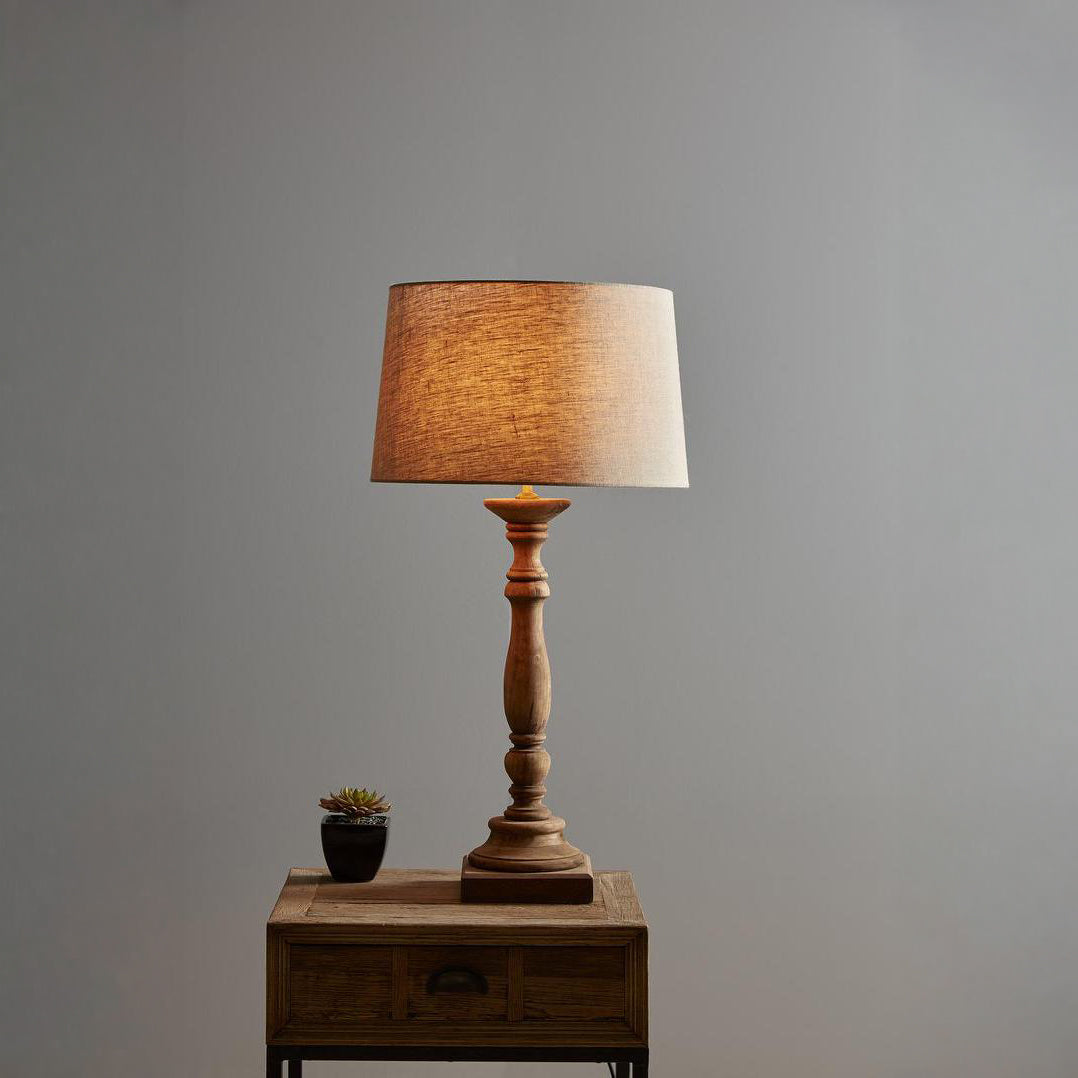 Candela Small - Dark Natural - Turned Wood Candlestick Table Lamp