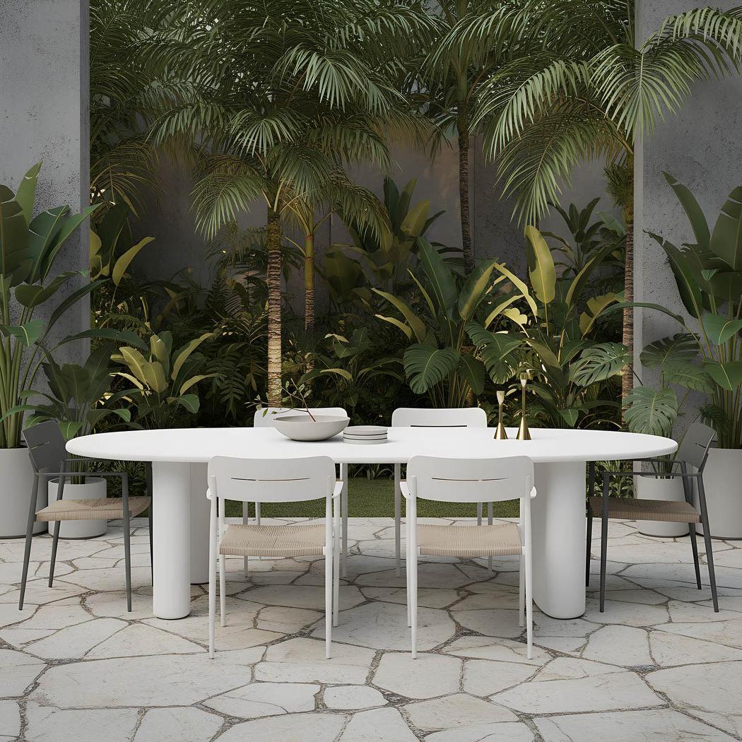 Casper Stackable Dining chair with Arms White & Natural Weave Outdoor