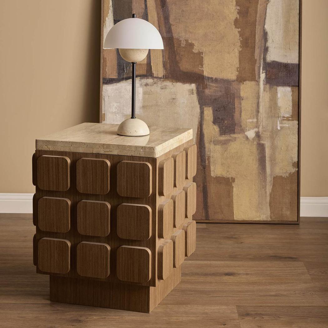 Porto Travertine & Walnut Side Table