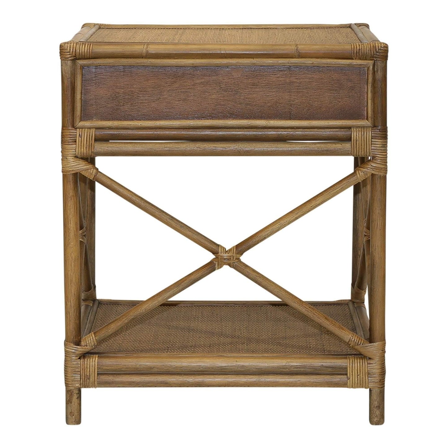Cayman Rattan Hamptons One Drawer Bedside Table W/ Shell Handle