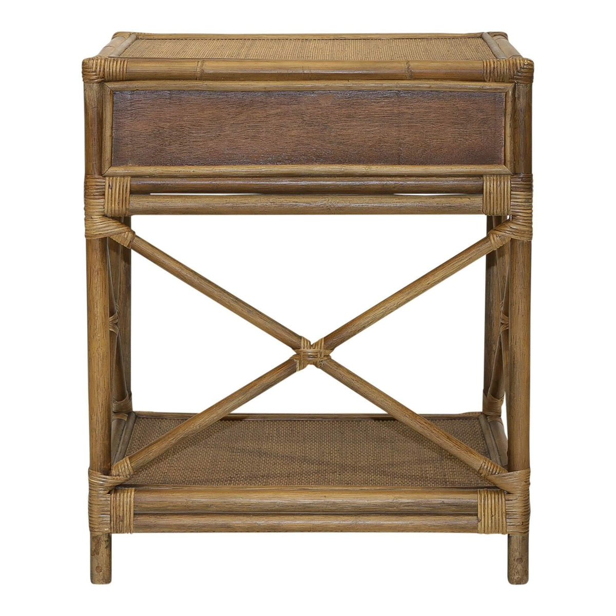 Cayman Rattan Hamptons One Drawer Bedside Table W/ Shell Handle