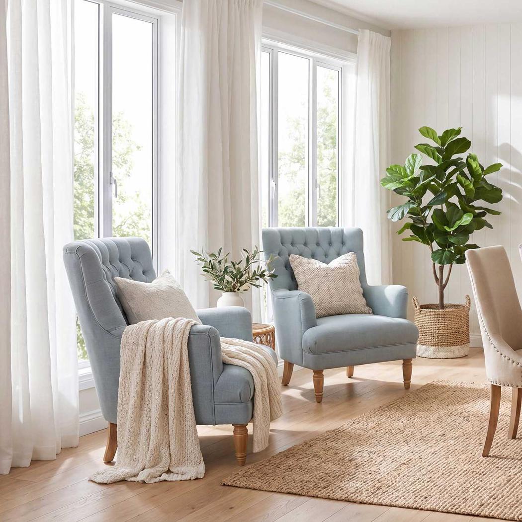 Bayside Pistachio Hamptons Button Tufted Winged Armchair W/Wooden Legs