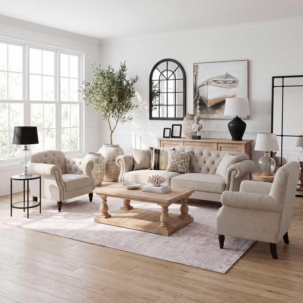 Vaucluse Buttoned Armchair Beige