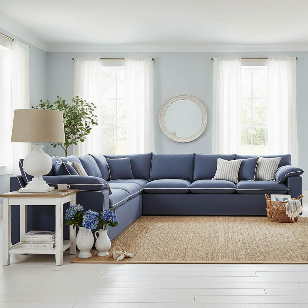 Norfolk 6 Seater Modular Navy w/White piping