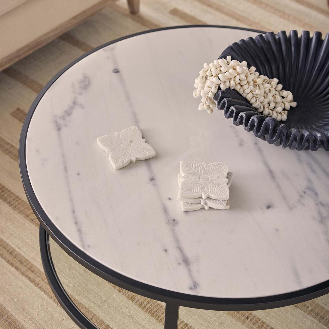 Palladium Black Iron Marble & Glass Coffee Table