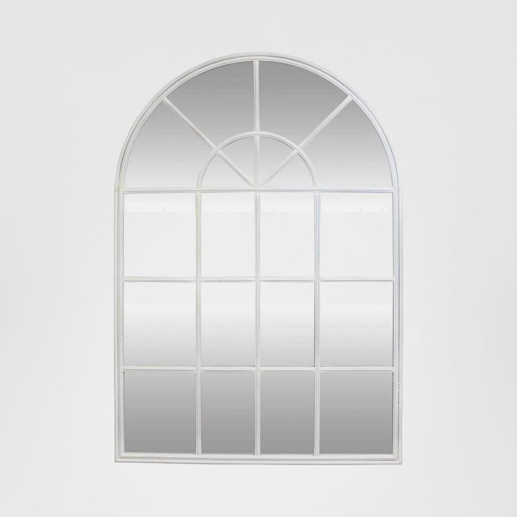 Iron Arch Mirror With Panes White