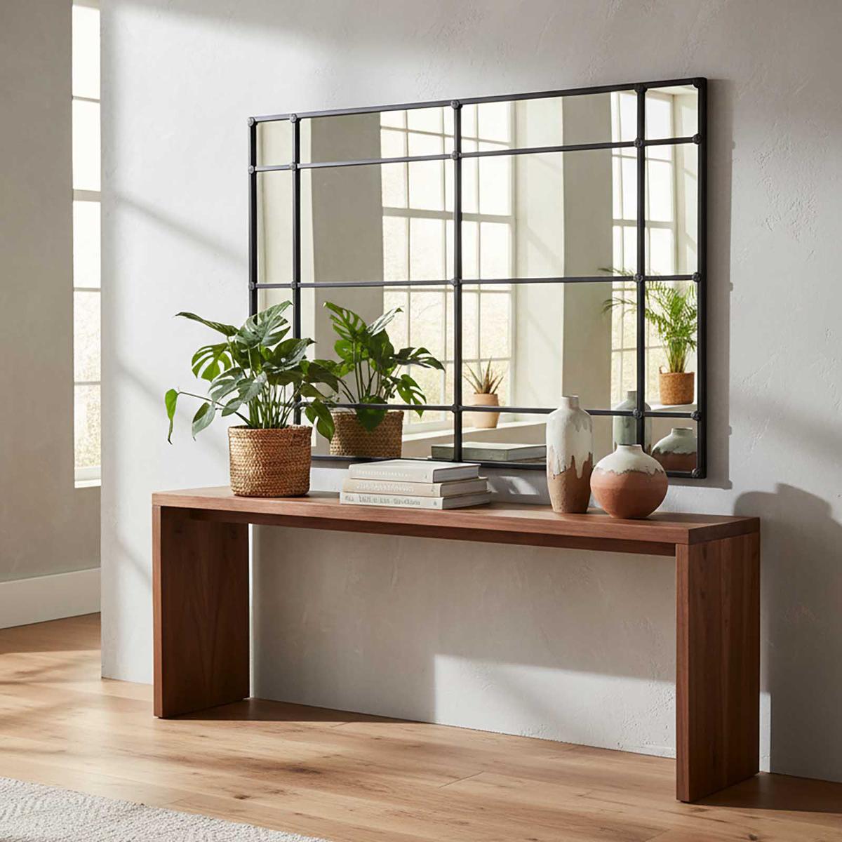 Crawford Rectangular 16 Pane Mirror Iron Frame Black 200cm x 160cm