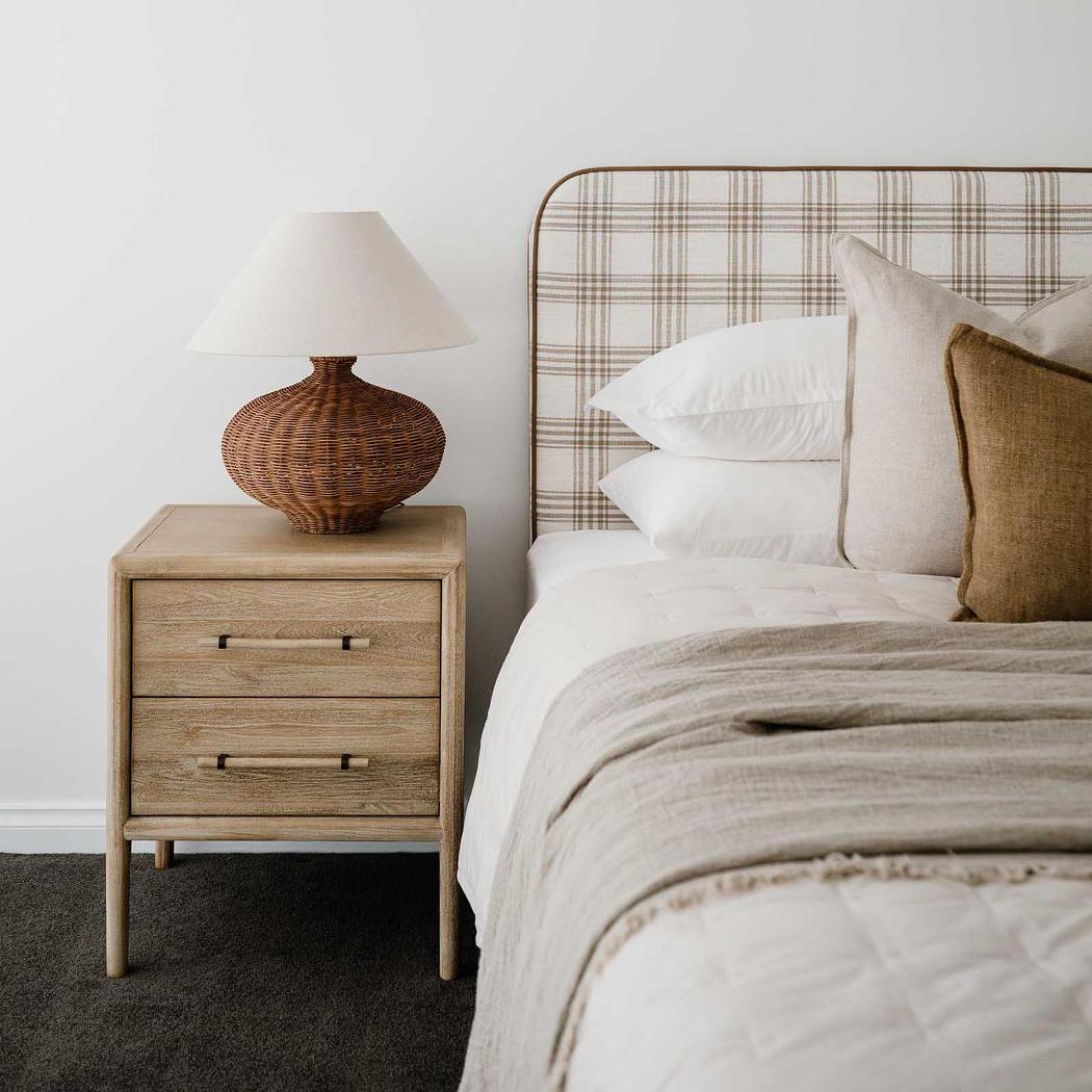 Dallas Rattan Table Lamp with linen shade