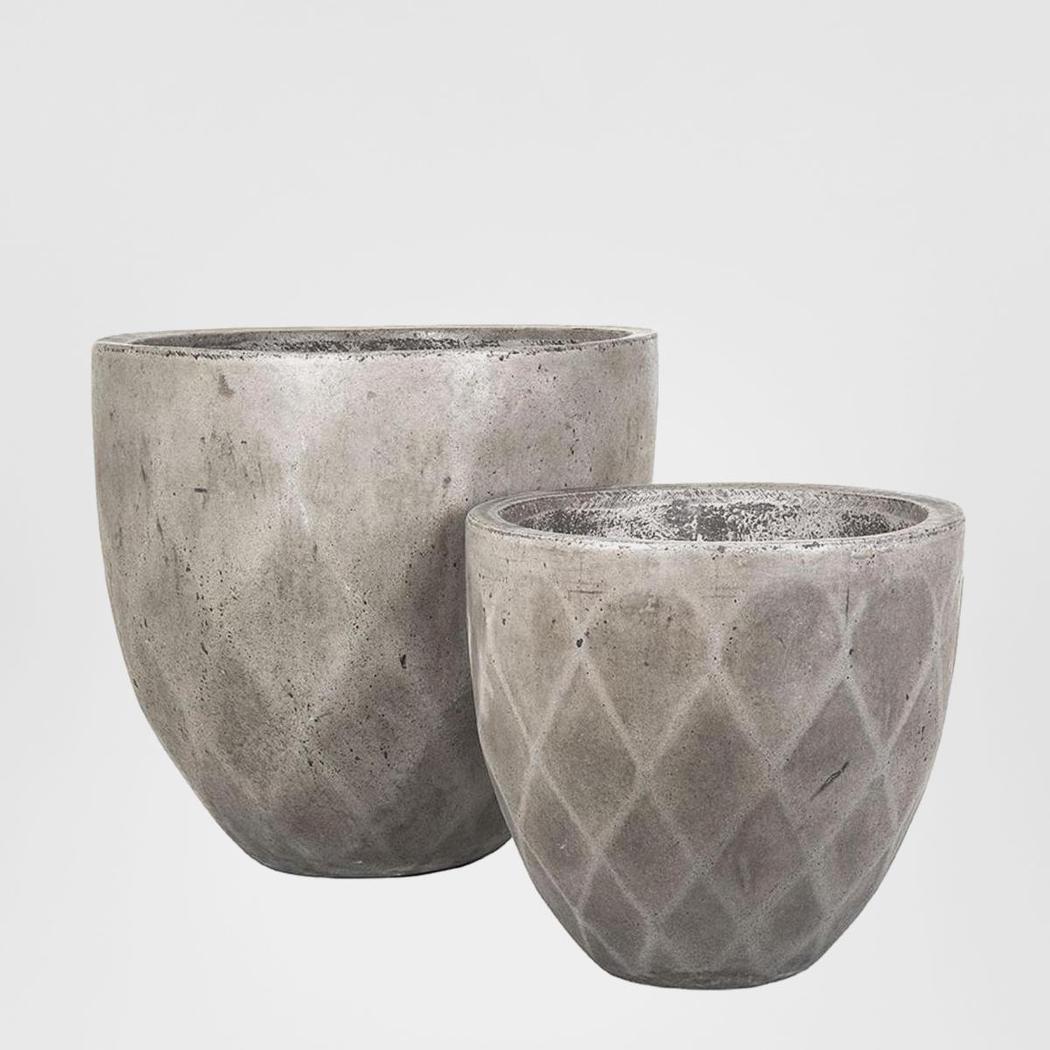 Verge Low Facet Pot Set of 2 Grey