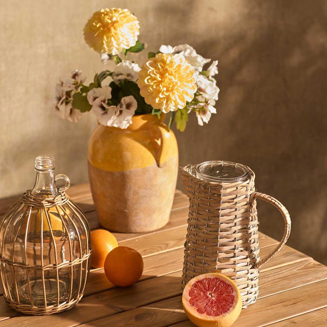 Rattan Jug With Glass Insert Large