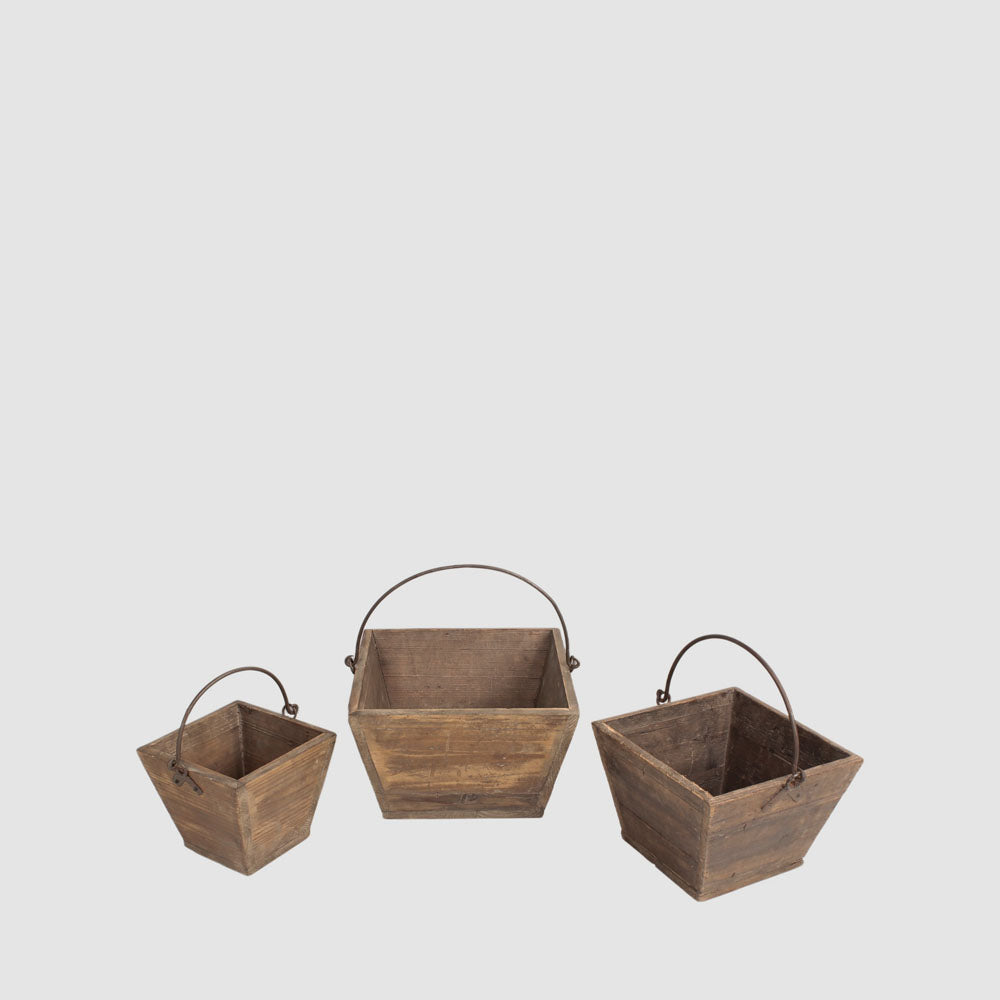 Serre Set of 3 Wooden Bucket Brown