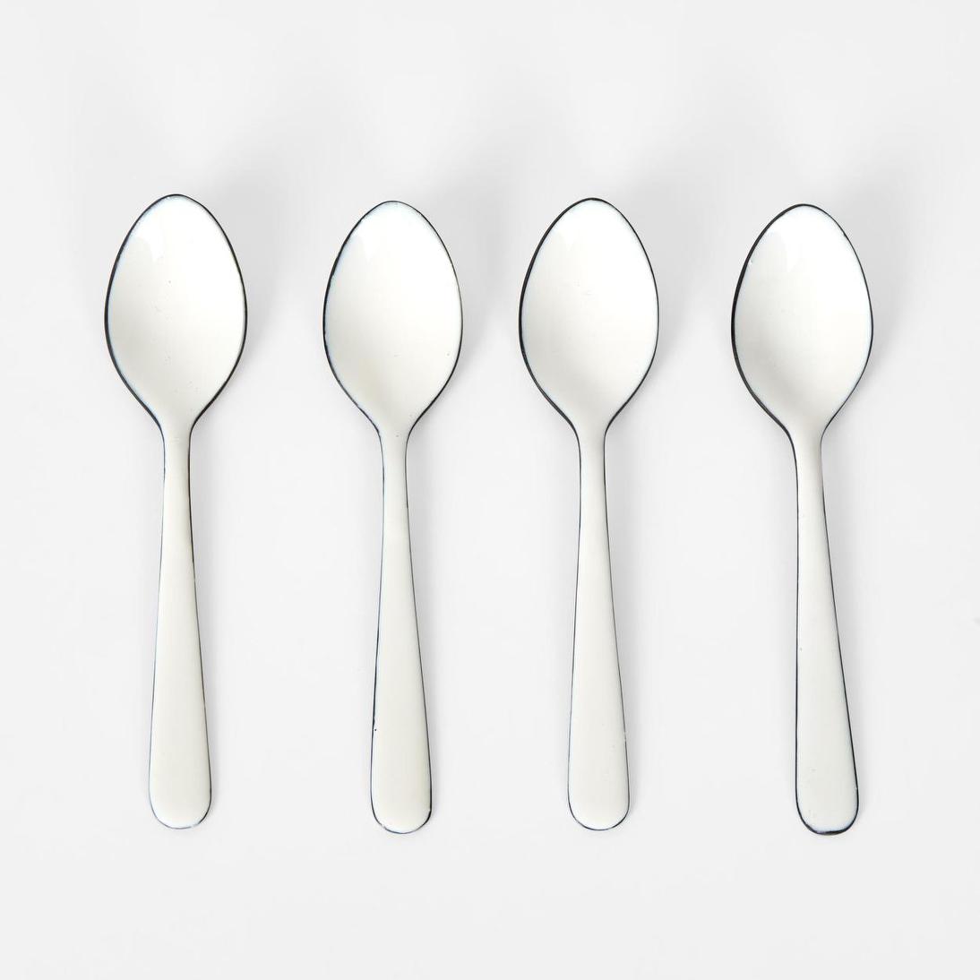 White Enamel Spoons Set of 4