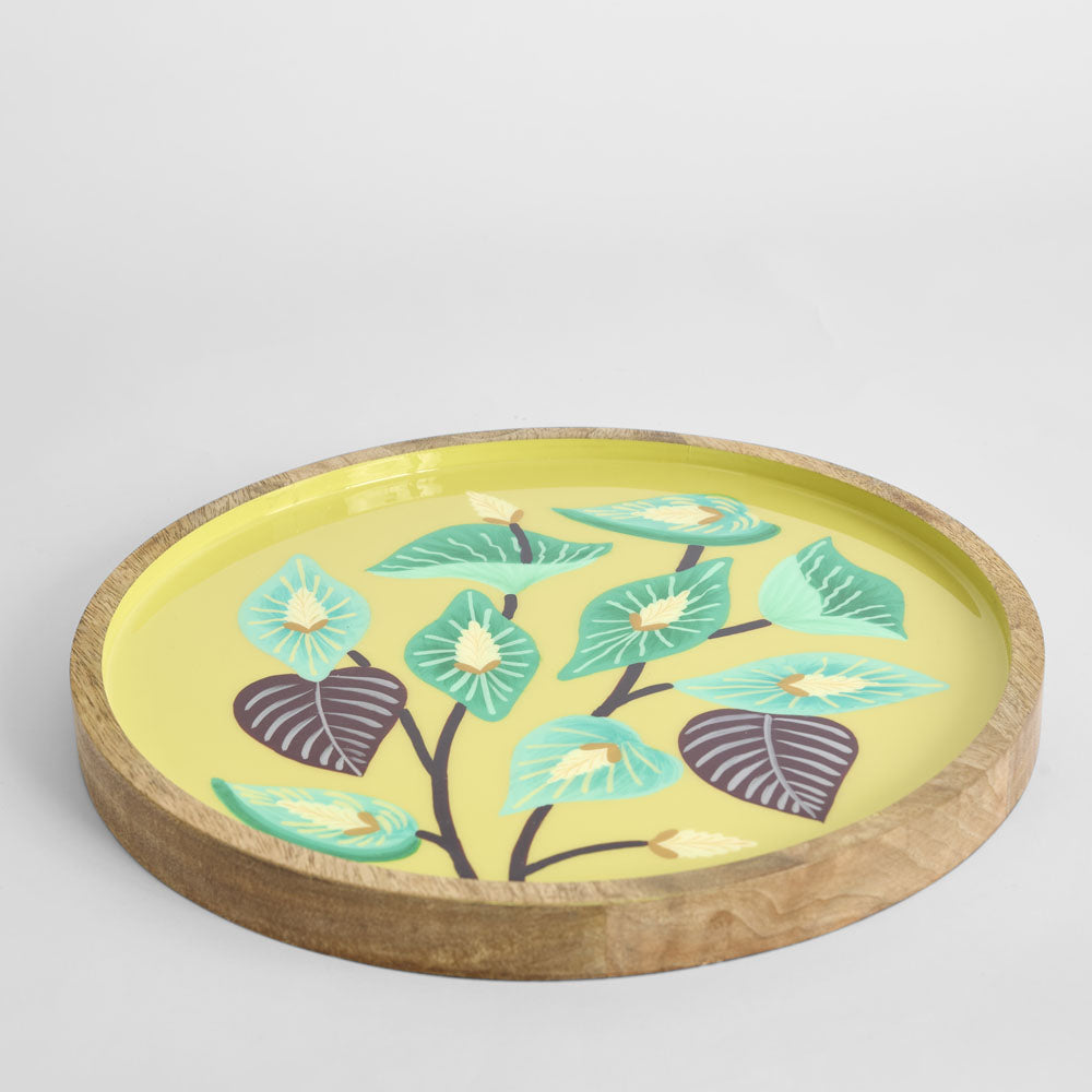 Peace Lily Hand Painted Enamel Tray Yellow