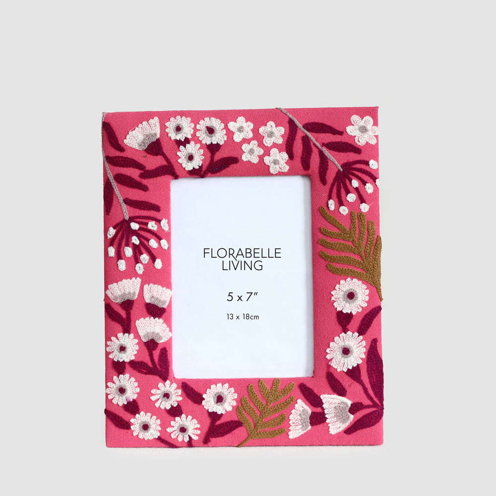 Wax Flower 5 x 7" Embroidered Photoframe Fuchsia
