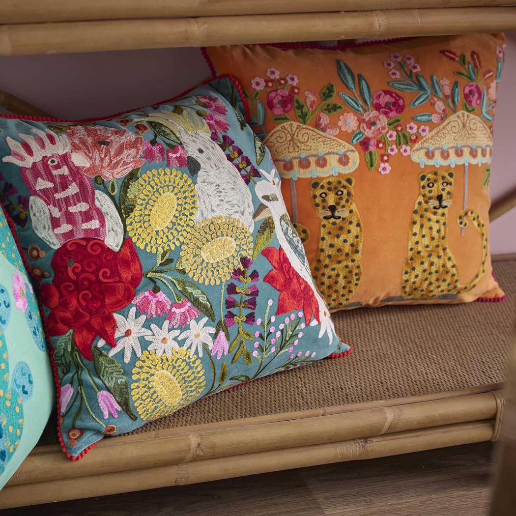 Wildflight 50 x 50cm Embroidered Cushion Dark Green