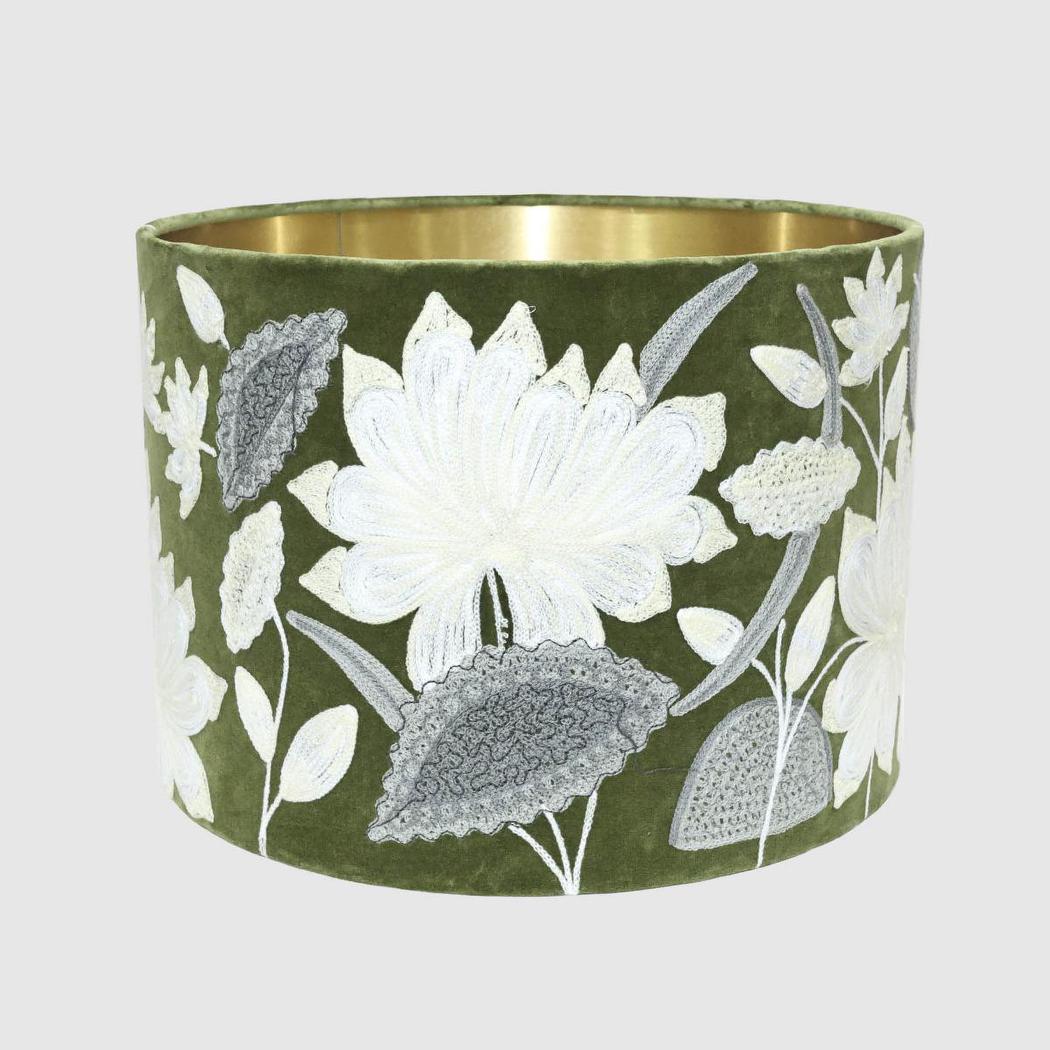 White Lotus Drum Shade 40x25cm Green