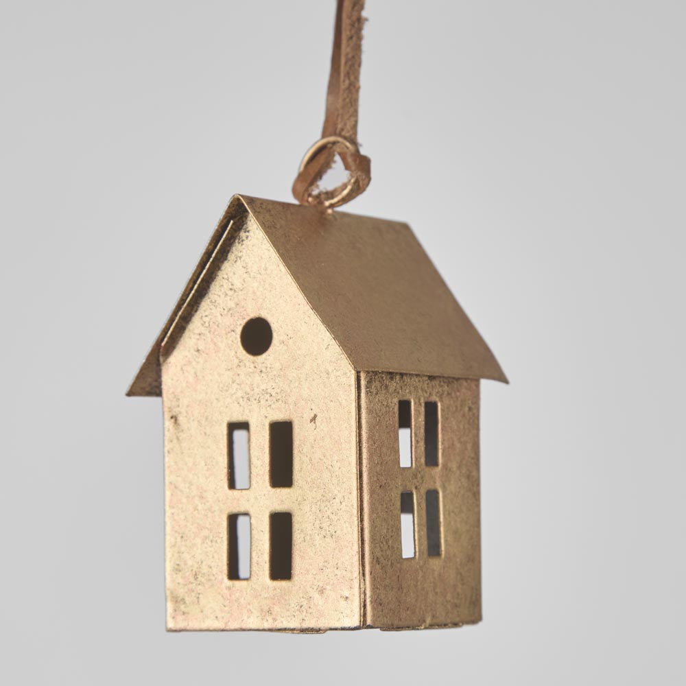 Brass Bird House Decorations - Set of 3