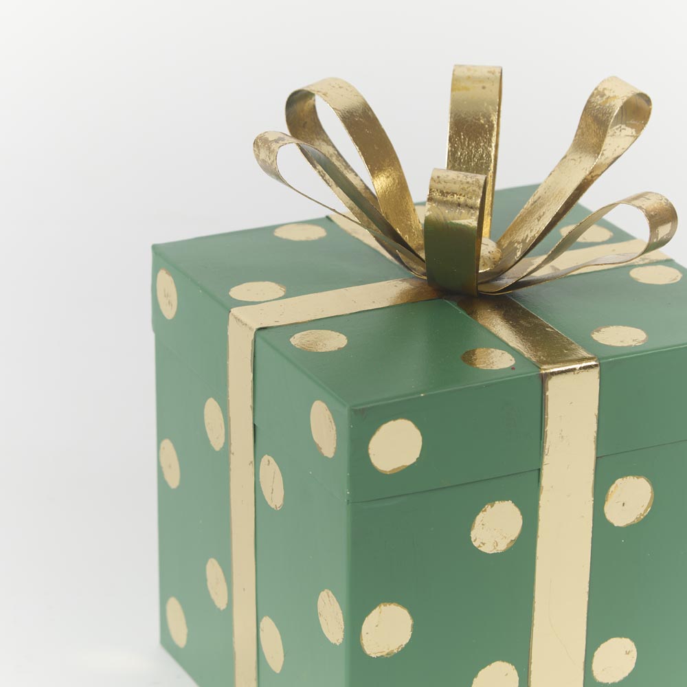 Antique Metal Polka Dot Present - Green & Gold