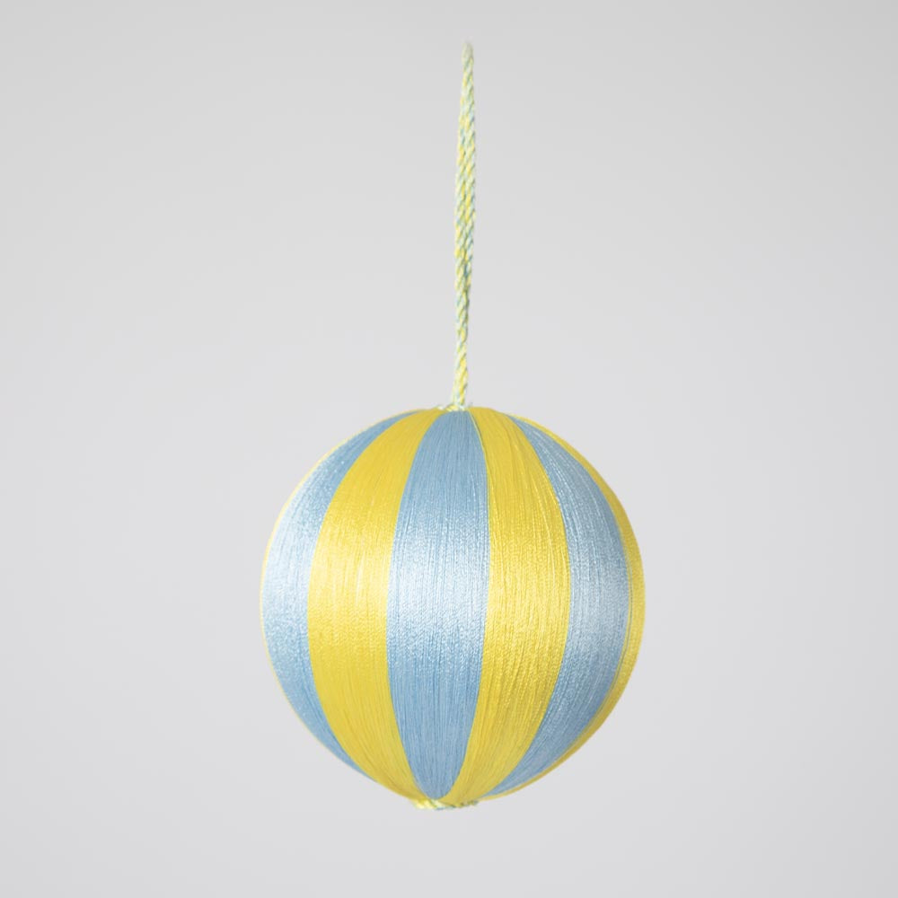 Silk Stripe Bauble Medium Blue & Yellow