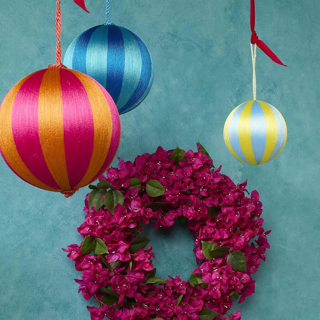 Silk Stripe Bauble Small Blue & Yellow