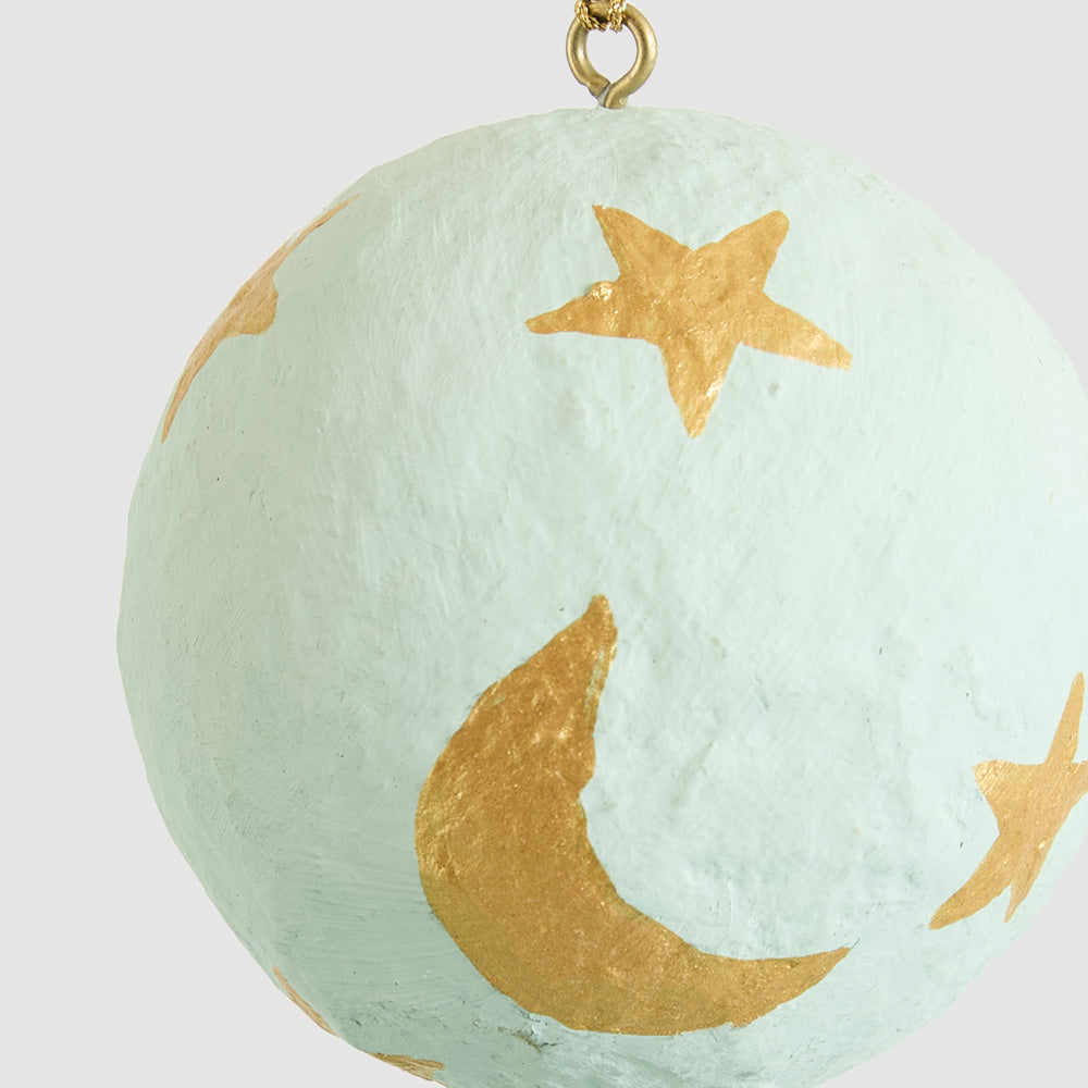 Mache Bauble Celestial Stars Light Blue