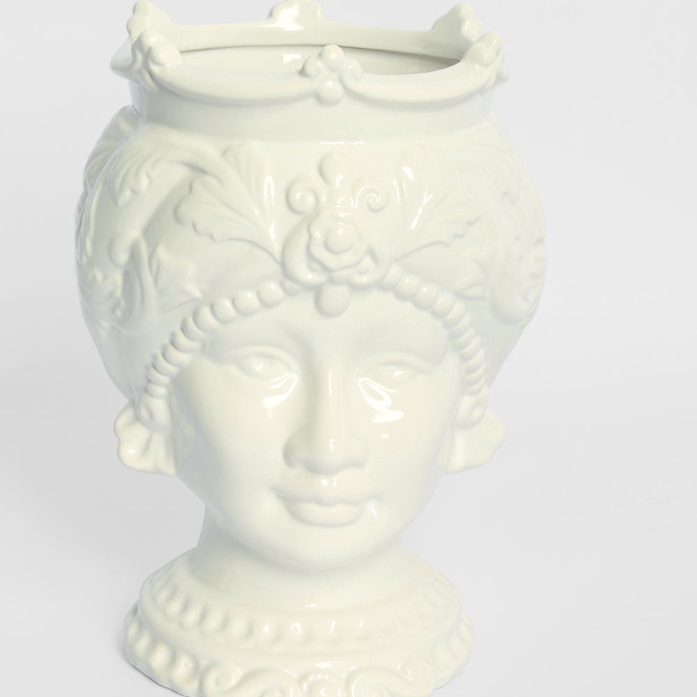 Sicilian Queen Moro Head Ceramic Vase White Small