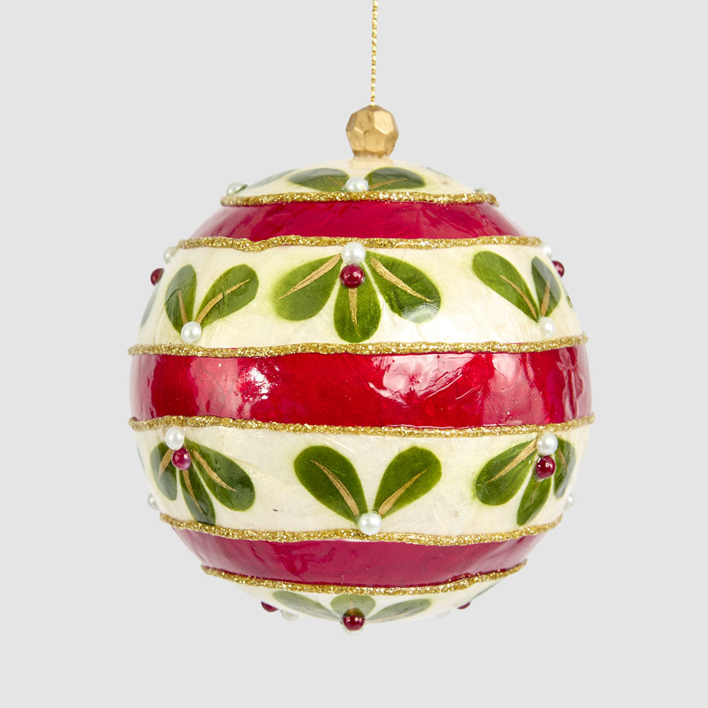Red With Green Leaf Capiz Bauble