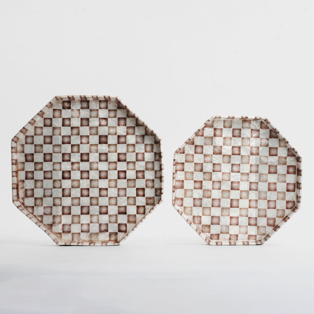 Brown Check Capiz Tray Lge