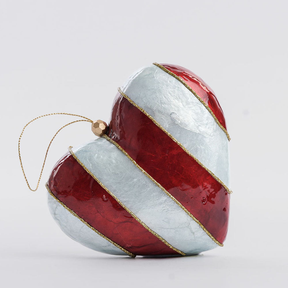 Stripe Capiz Heart Decoration Red & Blue Med