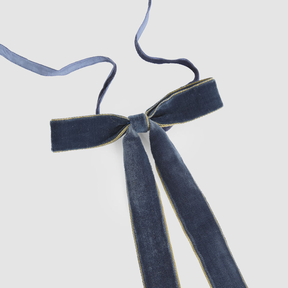 Velvet Tie On Bow Navy Blue w Gold Border - Set of 8 pcs