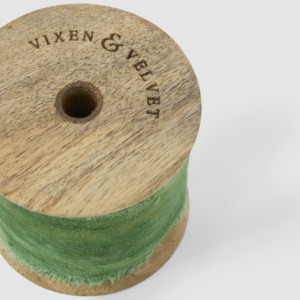 Frayed Velvet Ribbon Green 50mm x 5m