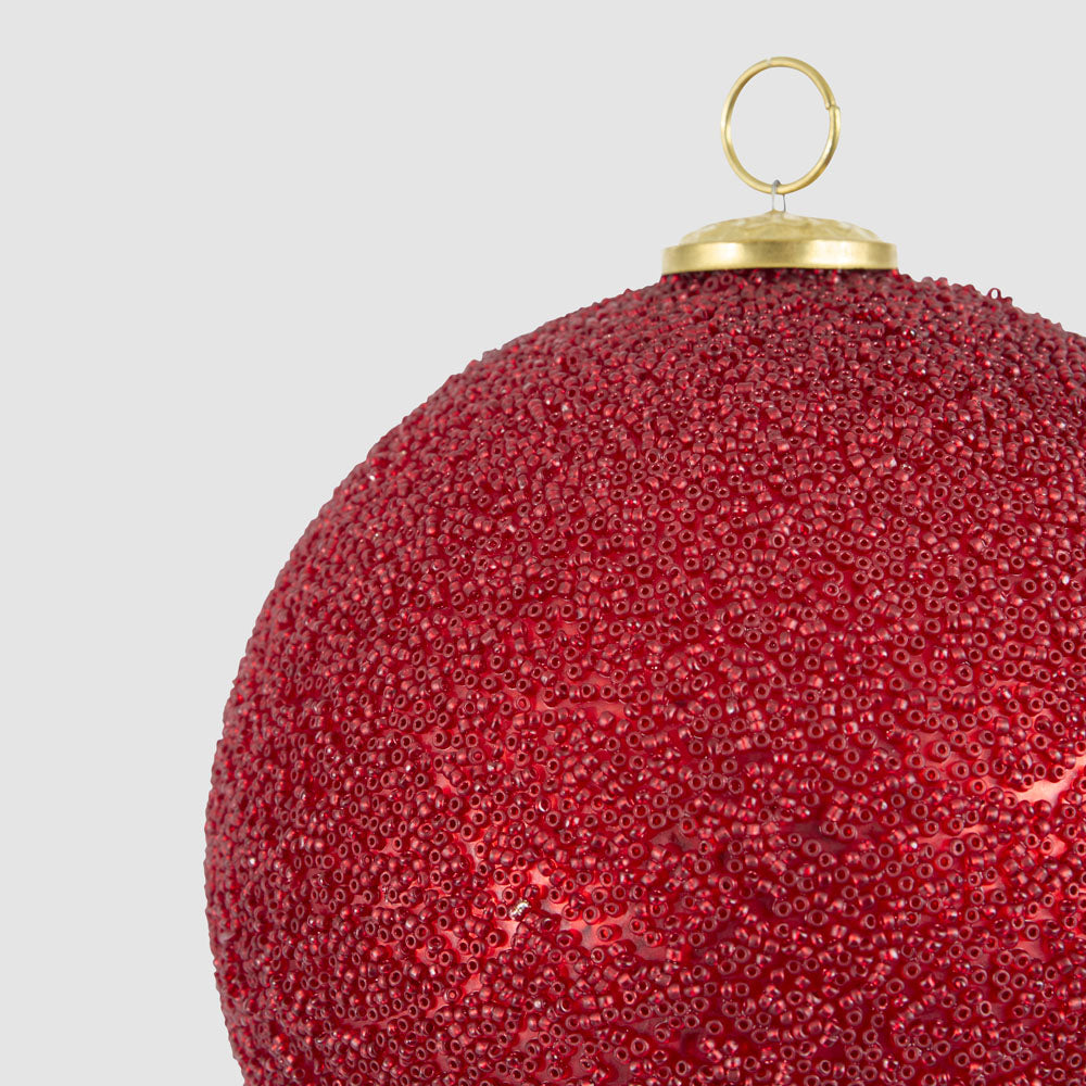 Scarlet Beaded Glass Bauble Large