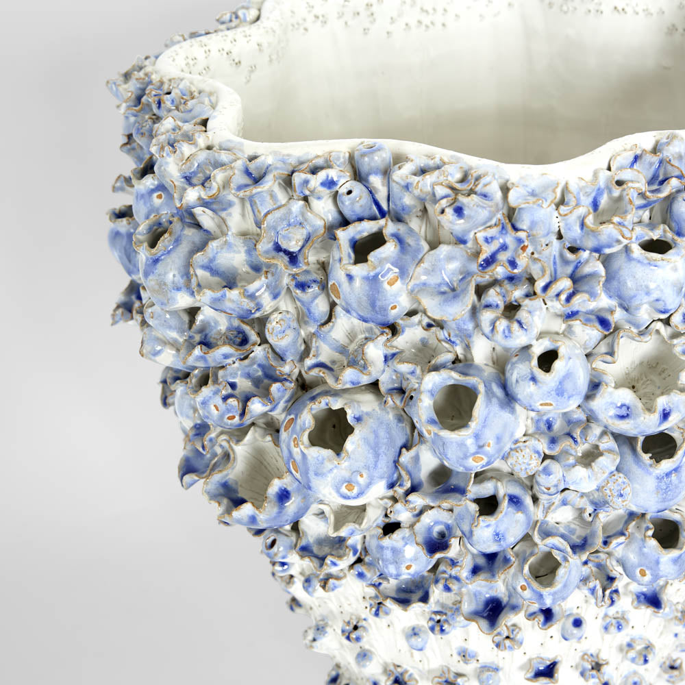 Vase with Flower White and Blue