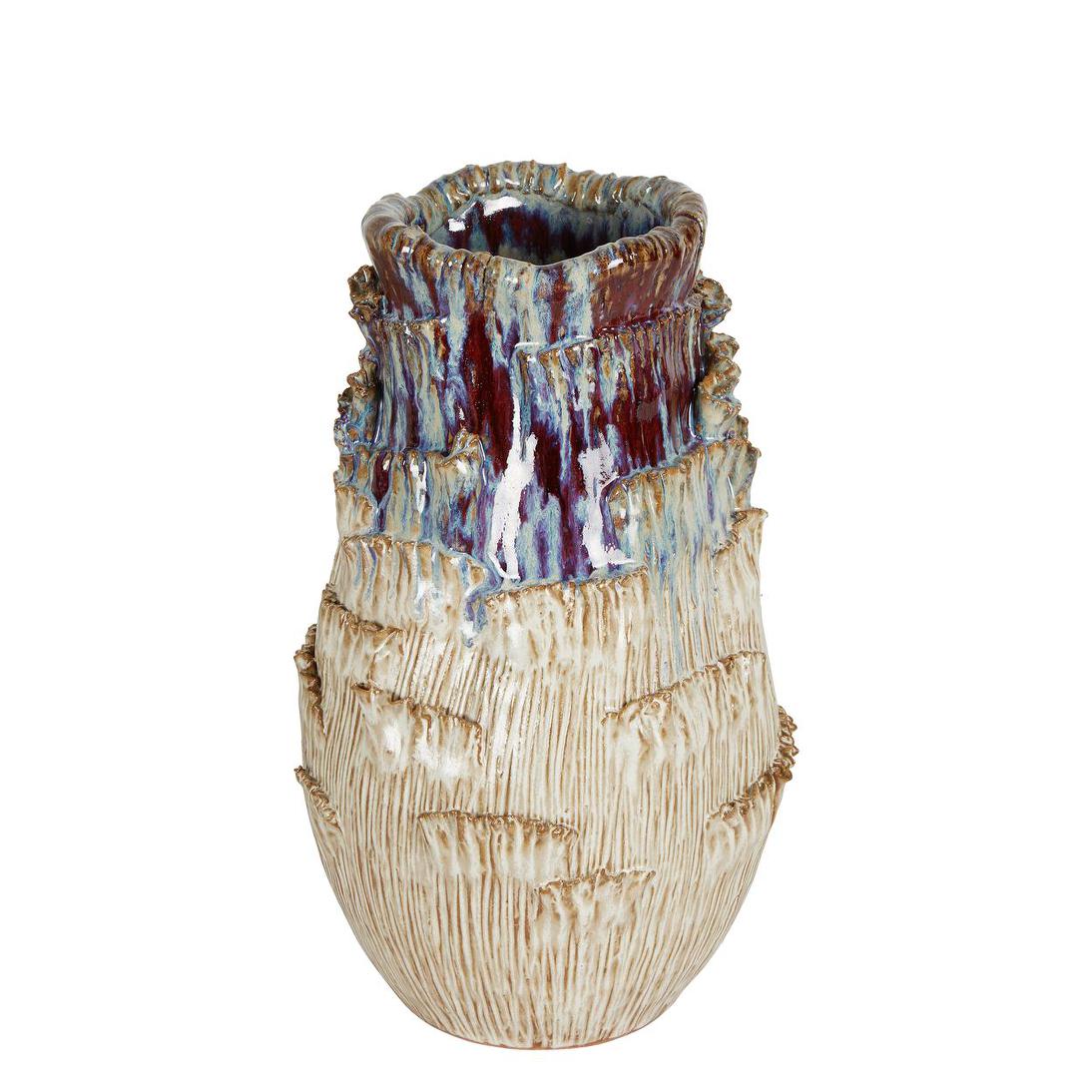 Chiselled Bark Ceramic Vase Medium Blue
