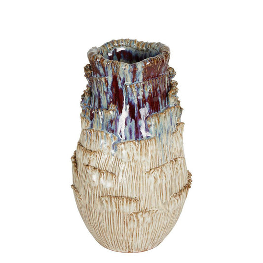 Chiselled Bark Ceramic Vase Medium Blue