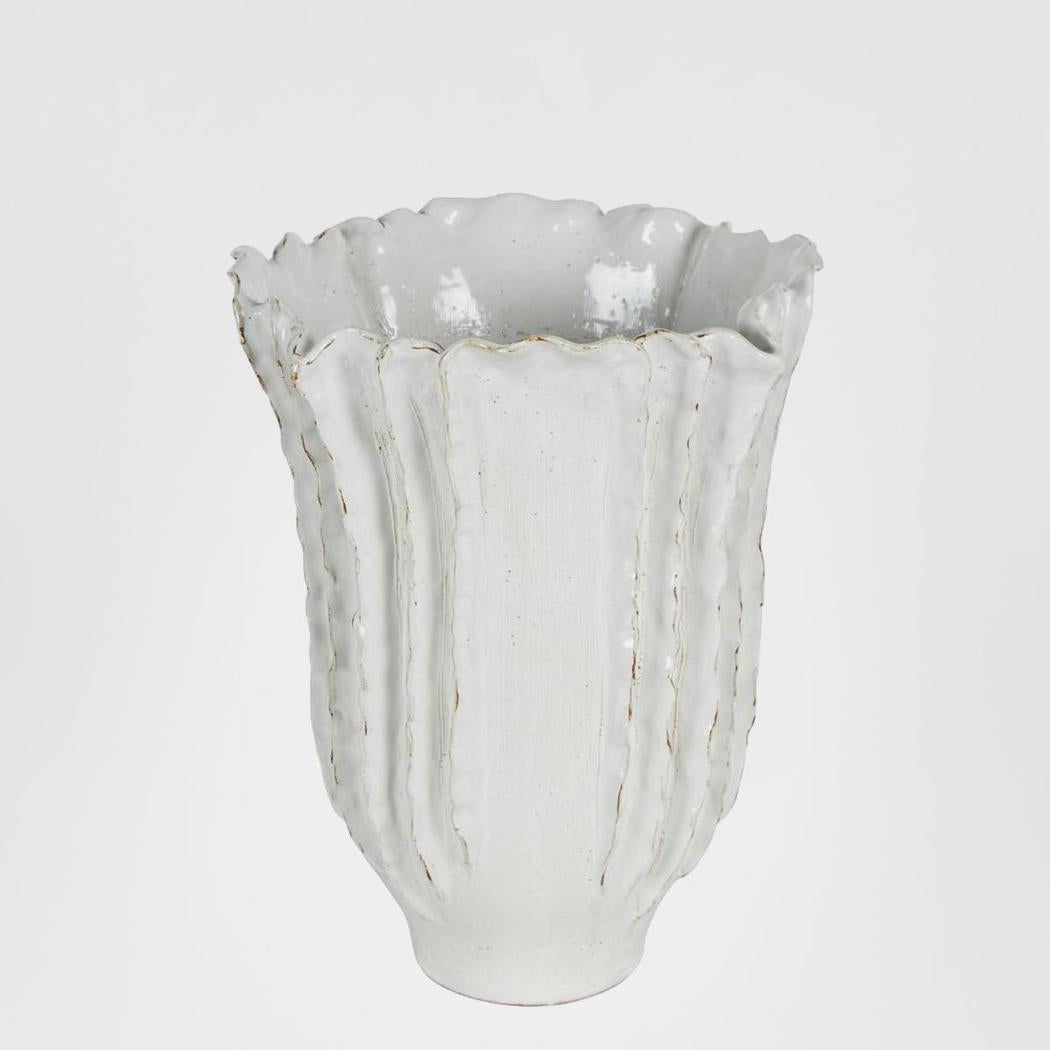 Pleated Ceramic Vase Large White