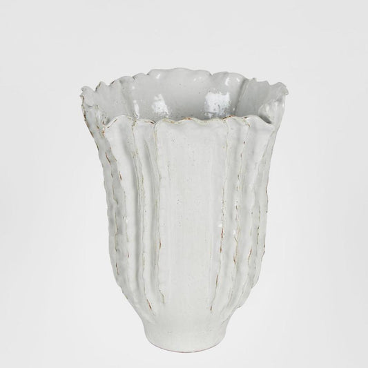 Pleated Ceramic Vase Large White