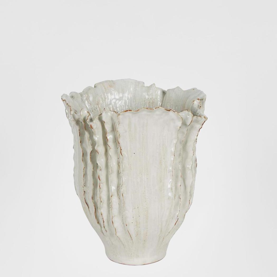 Pleated Ceramic Vase Small White