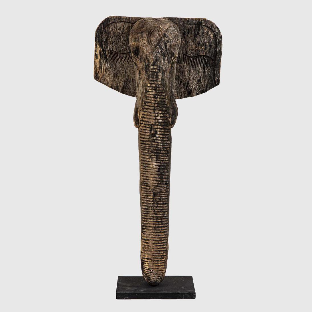 Wooden Elephant Head on Stand Dark Brown