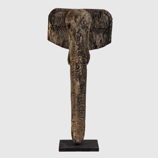 Wooden Elephant Head on Stand Dark Brown