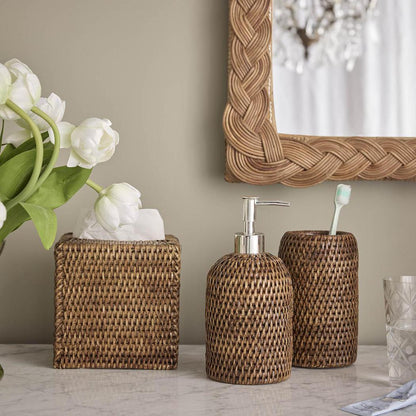 Paume Rattan Square Tissue Box Antique Brown