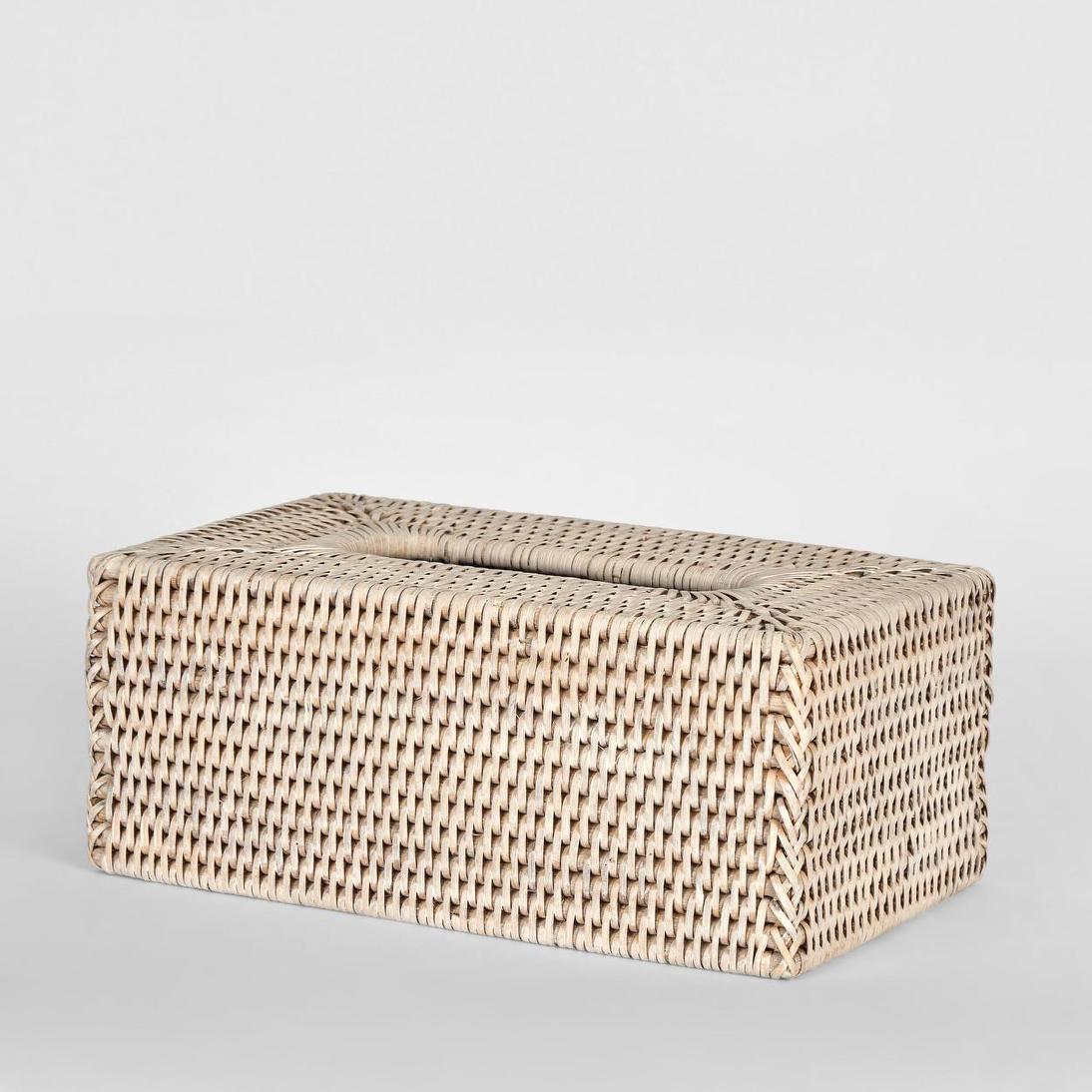 Paume Rattan Rectangle Tissue Box White Wash
